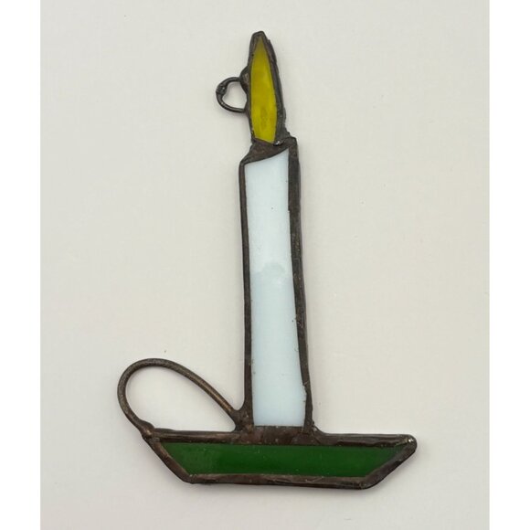 Vintage Candle Christmas Tree Ornament Faux Stained Glass Chamberstick - Picture 6 of 6